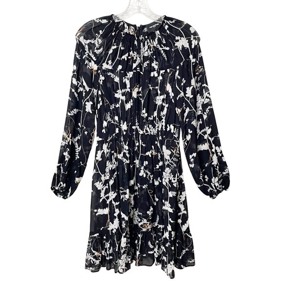 The Kooples Paris Black Short Floral Print Dress with Gathers Women’s Size 0 - Picture 2 of 12